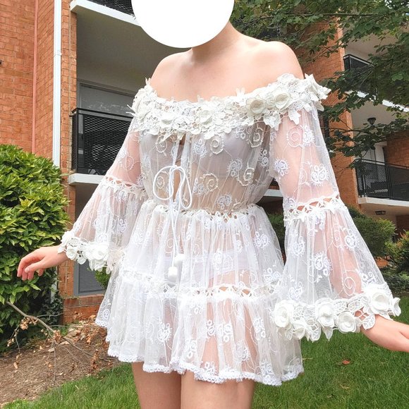 Antica Sartoria Dresses & Skirts - angelic fairycore white lace beaded mini dress